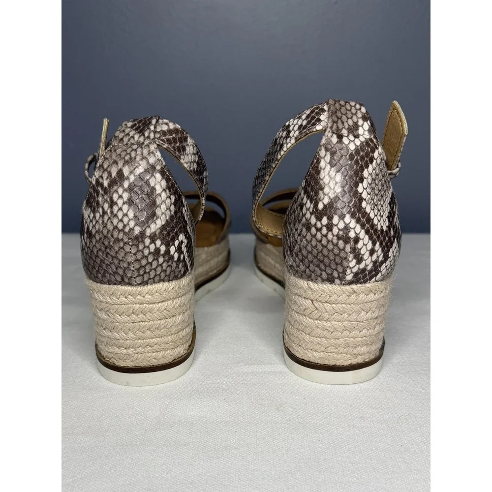 Dolce Vita Baker Sandals Womens 7 Brown Taupe Snake Espadrille Wedge Ankle Strap